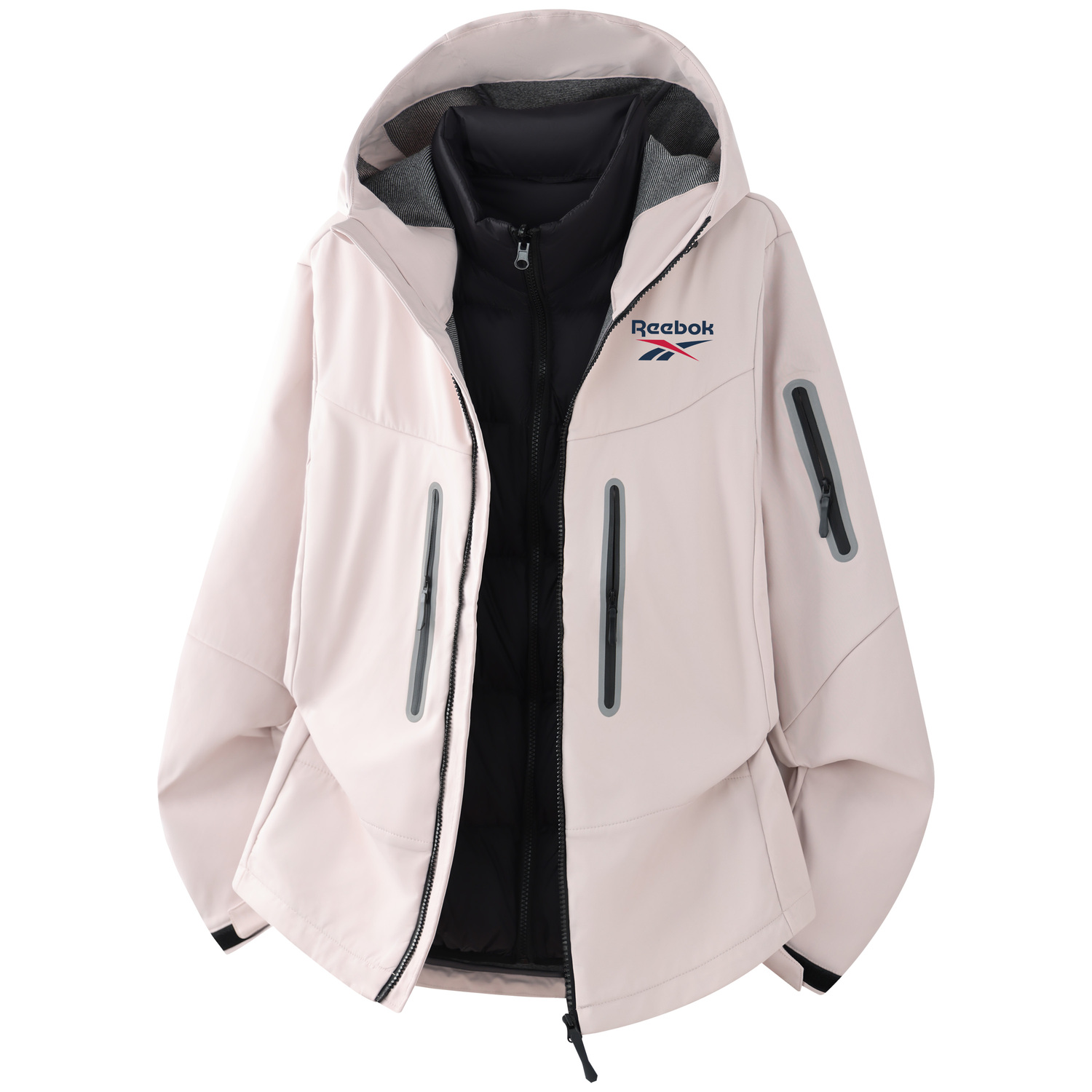 

Пуховик Unisex с капюшоном и флисовой подкладкой 3 в 1 Reebok, светло розовый