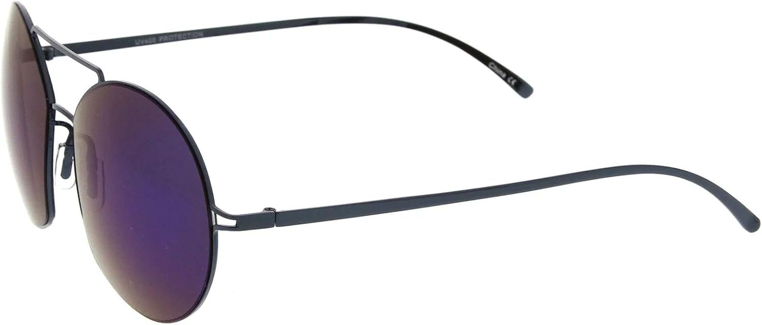 

Солнцезащитные очки zeroUV в современной тонкой металлической оправе с перемычкой над переносицей, цветными зеркальными линзами, круглые, 59 мм, Blue / Blue Mirror