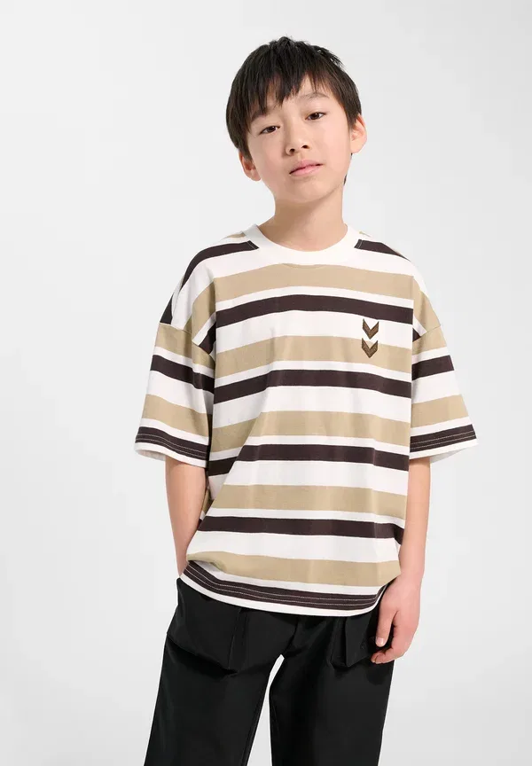 Футболка Hummel Hmljr silly s/s boxy stripe print t-shirt, серебристая норка — фото 2