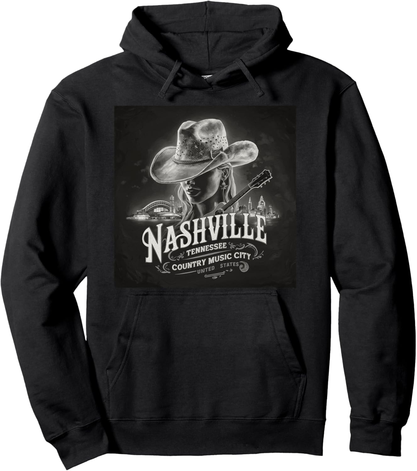 

Костюмированная толстовка Nashville Tennessee Country Music City Usa Vintage, черный