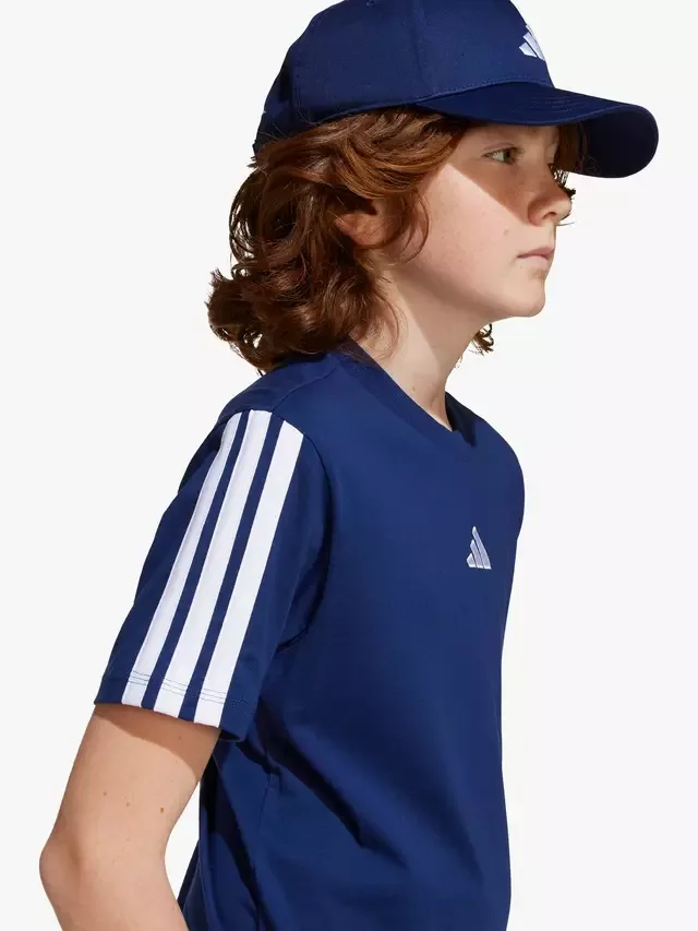 Классическая детская футболка с тремя полосками, темно-синяя/белая adidas — фото 4