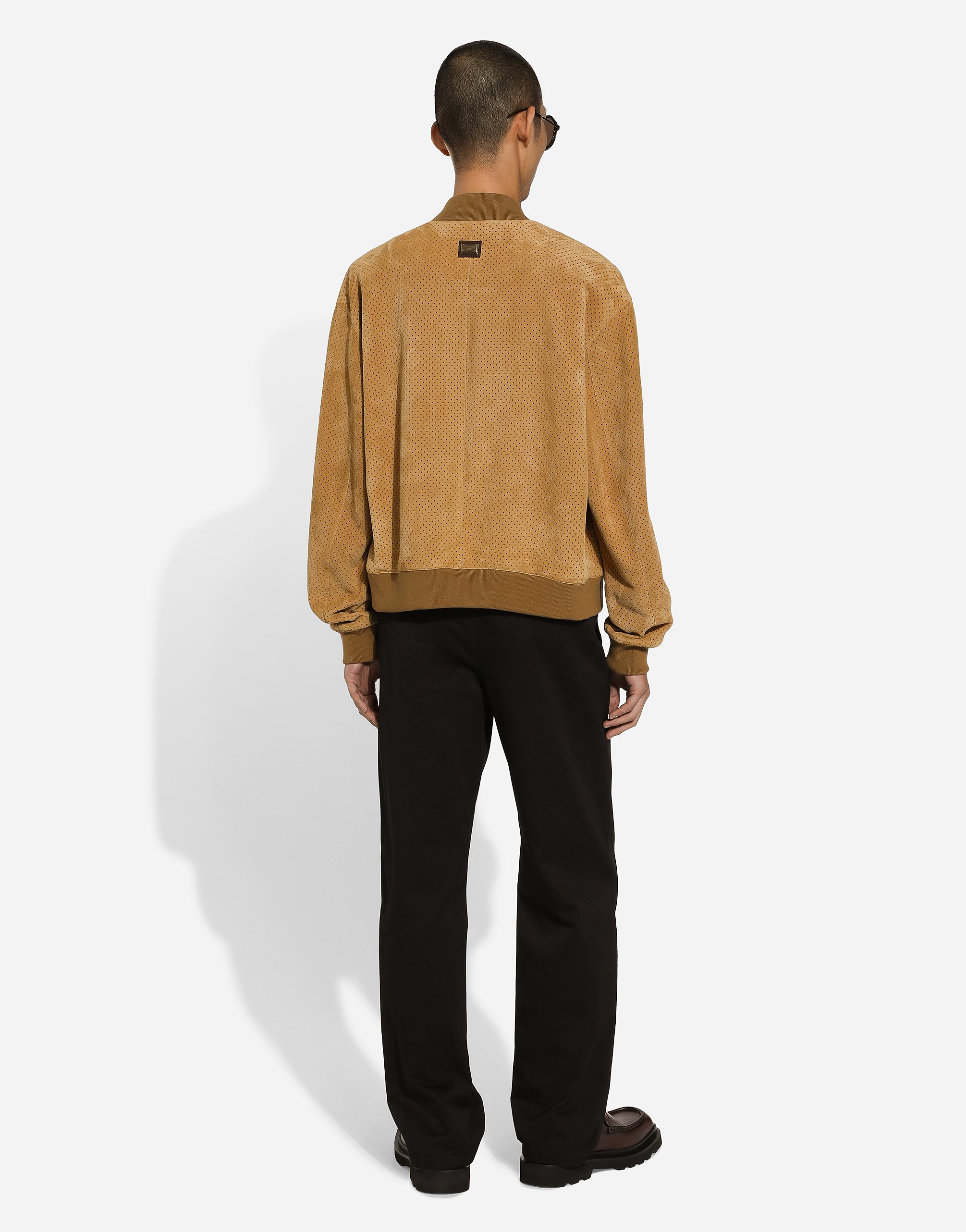 Перфорированная куртка из замши Dolce & Gabbana, бежевый — фото 3