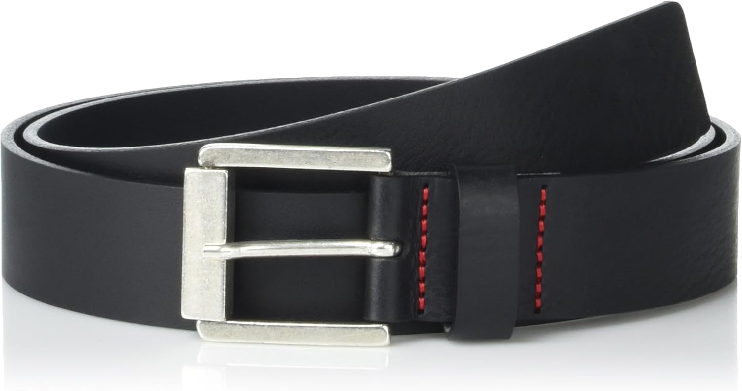 

HUGO мужской кожаный ремень с квадратной пряжкой Gaston, Black Pepper