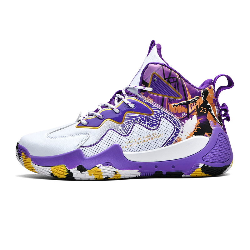 

Баскетбольные кроссовки для детей и подростков с противоскользящей амортизацией, износостойкими и высокими подошвами. PROTECTCAMEL, белый/фиолетовый