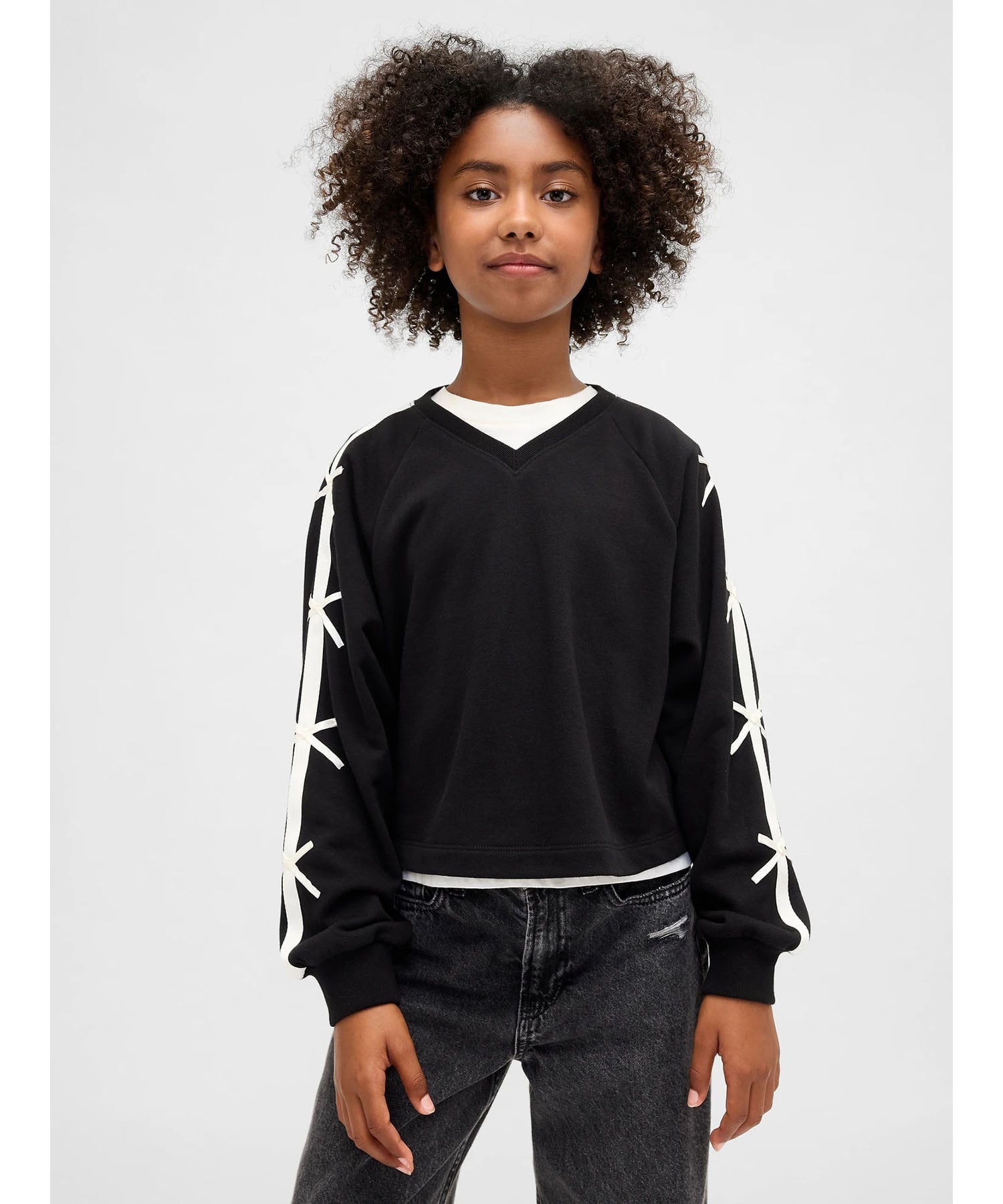 (K) Винтажная мягкая толстовка с V-образным вырезом и лентой (детская) GAP, BLACK