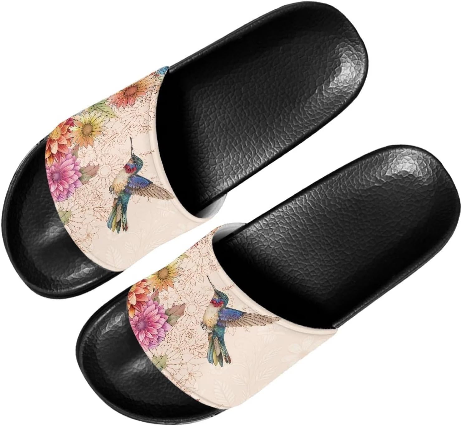 

Женские мягкие нескользящие сандалии Forchrinse, плоские шлепанцы для пляжа, бассейна, душа и дома, Hippie Hummingbird Flower