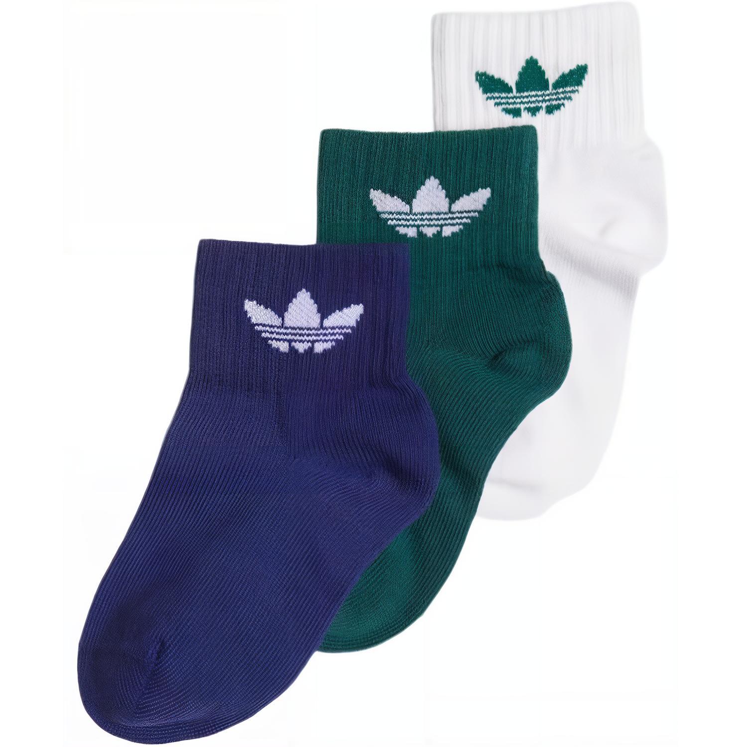 Носки 3 пары Детские Adidas Originals, 3 пары (Белый+Ночной небесно-фиолетовый+Лесной зелёный) — фото 2
