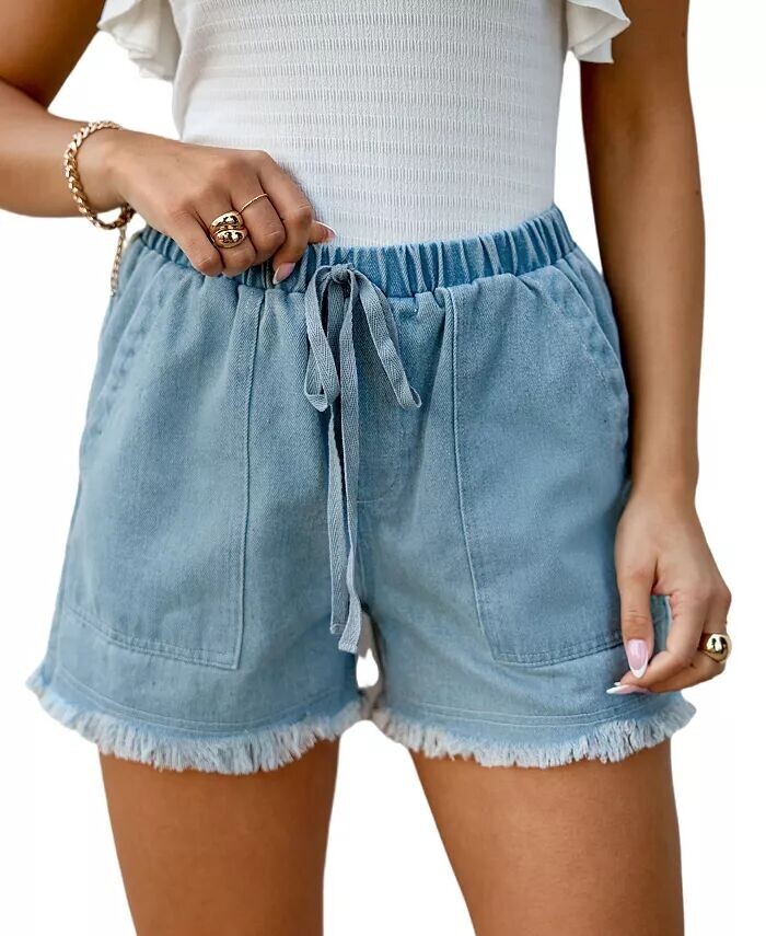 

Женские джинсовые шорты с потертостями на кулиске CUPSHE, синий