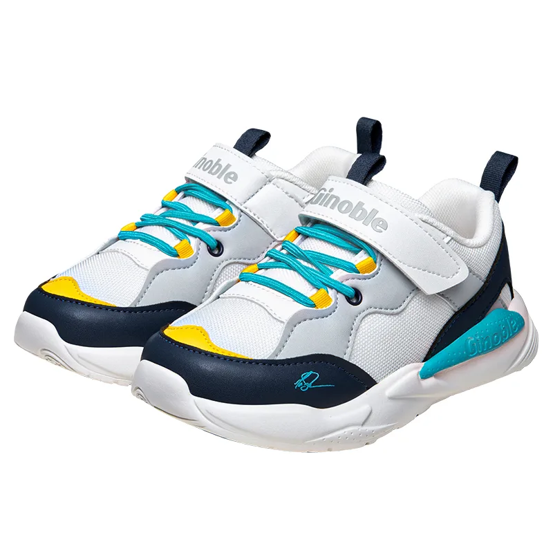 Дышащие детские кроссовки для малышей GINOBLE, White/Navy Blue/Light Grey/Yellow — фото 2