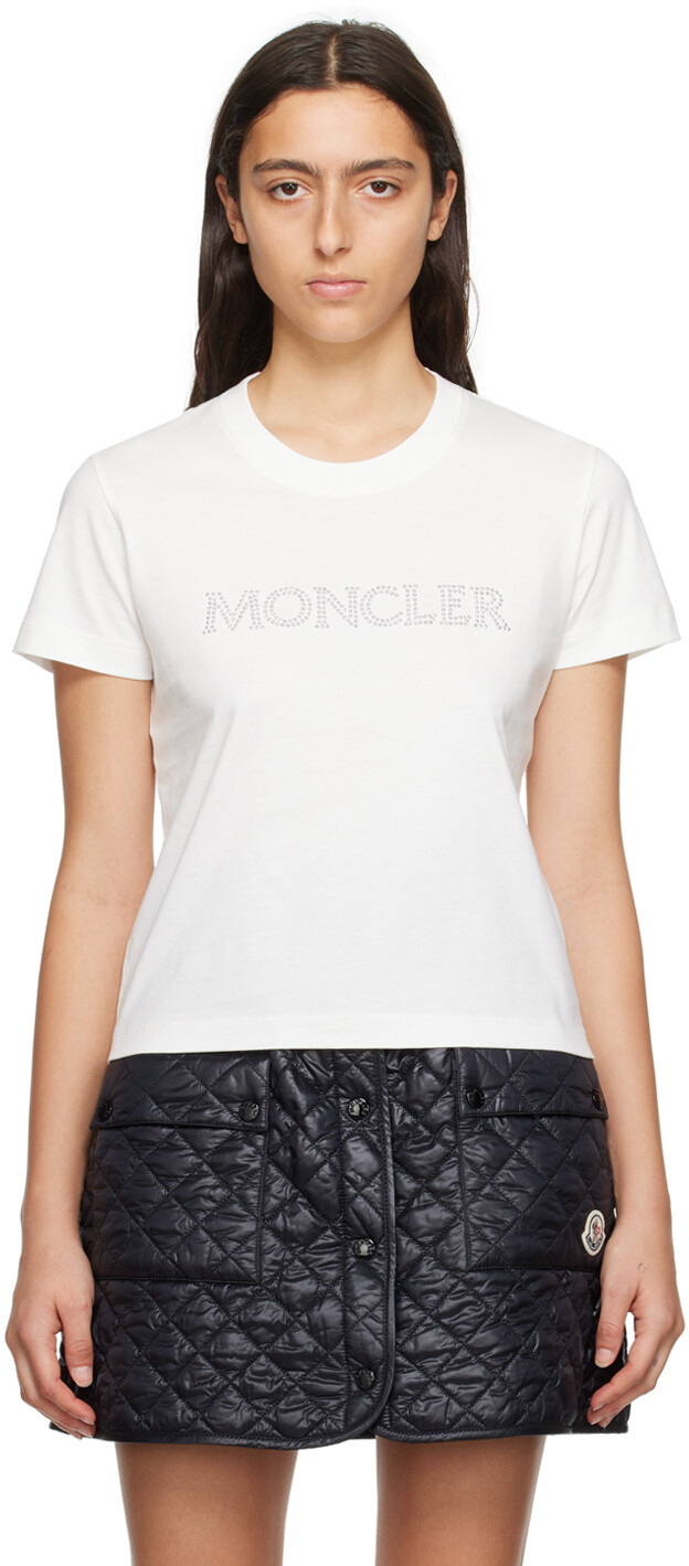 

Moncler Белая футболка с кристаллами, Белый, Moncler Белая футболка с кристаллами