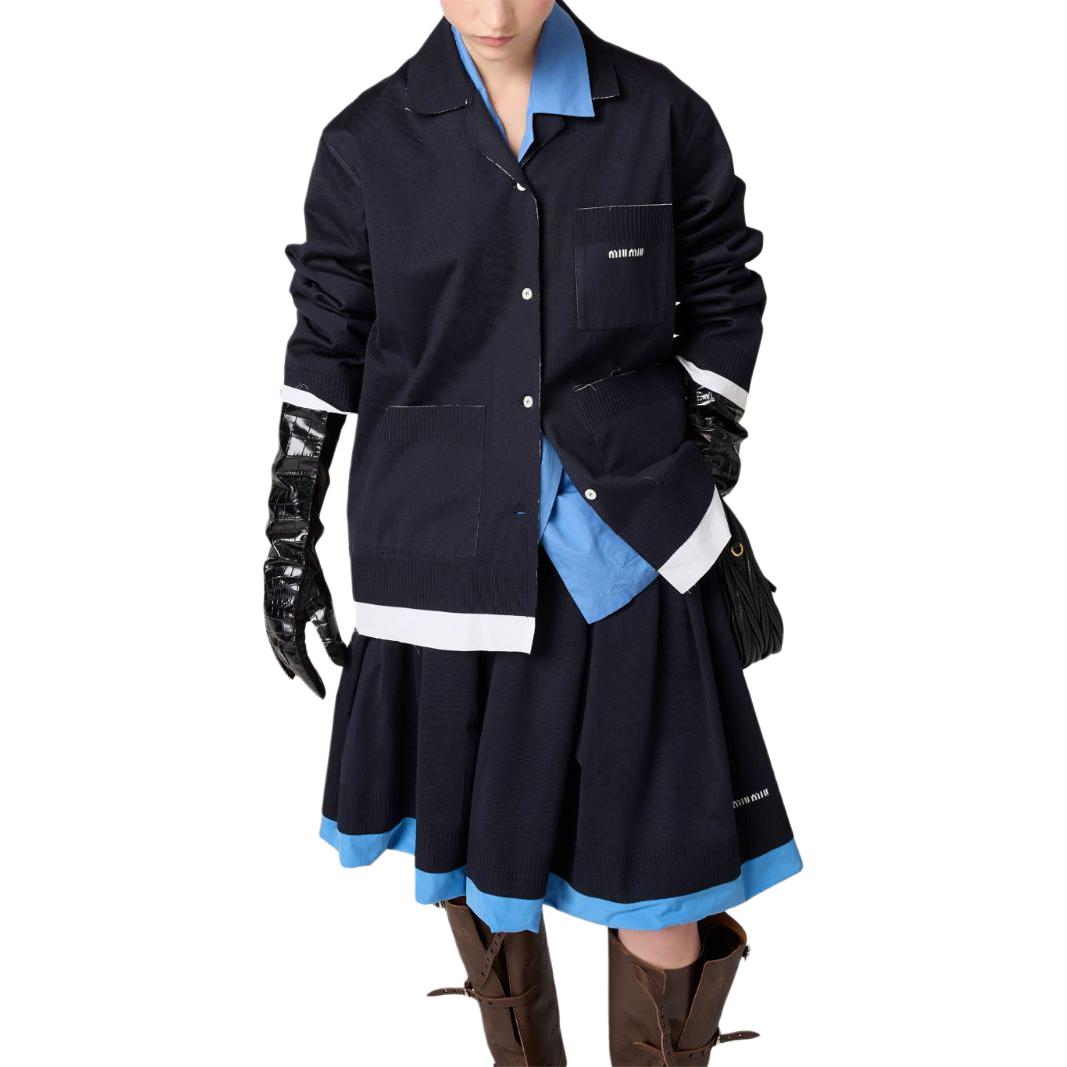 Сырой край рубашка с кэмп-воротником blu bianco MIU MIU, синий — фото 4