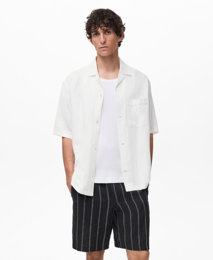 

Мужская рубашка из льняной смеси, стандартного кроя MANGO, Off White