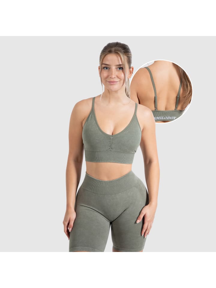 

SMILODOX Спортивный бюстгальтер Batik Acid Vera Scrunch оливкового цвета