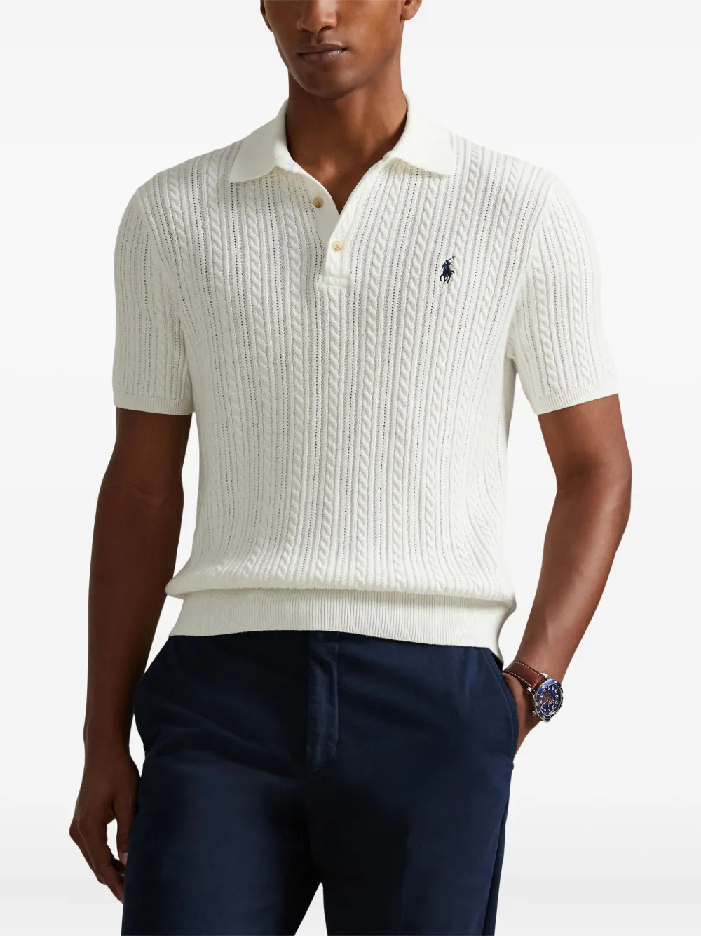 Рубашка поло фактурной вязки Polo Ralph Lauren, белый — фото 3