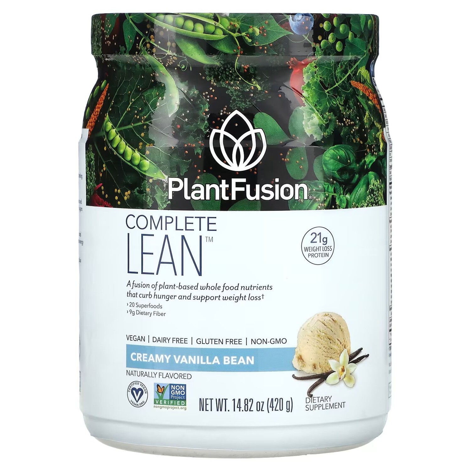 

Complete Lean, сливочно-ванильные бобы, 14,82 унции (420 г) Plantfusion