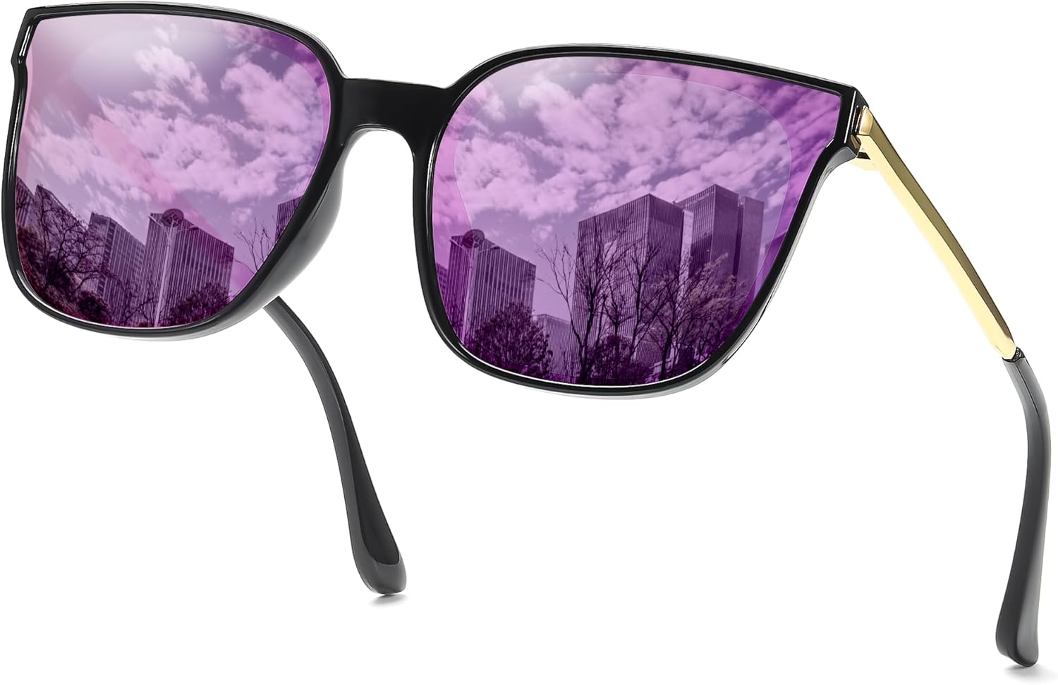 

Женские поляризованные солнцезащитные очки SIPHEW с зеркальными линзами — увеличенная оправа «кошачий глаз» с защитой от УФ-излучения, A6-black Frame Purple Mirror Lens