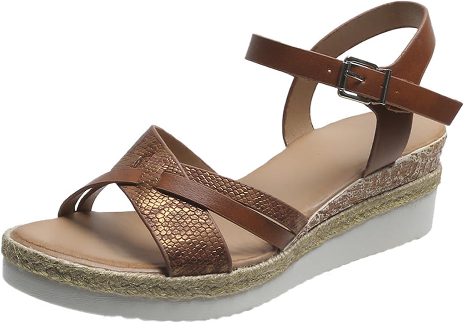 

Ортопедические сандалии для женщин летние на платформе сандалии на танкетке с открытым носком, с перекрестными ремешками эспадрильи, сандалии на щиколотке, на пуговице, пляжные бохо, удобная обувь для улицы Generic, темно-коричневый