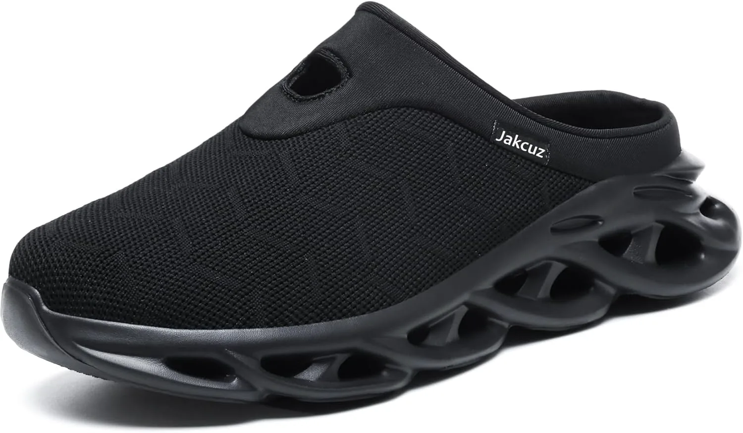 Jakcuz Men Slip On Mules Легкие кроссовки с открытой пяткой Дышащие прогулочные туфли, черный — фото 2