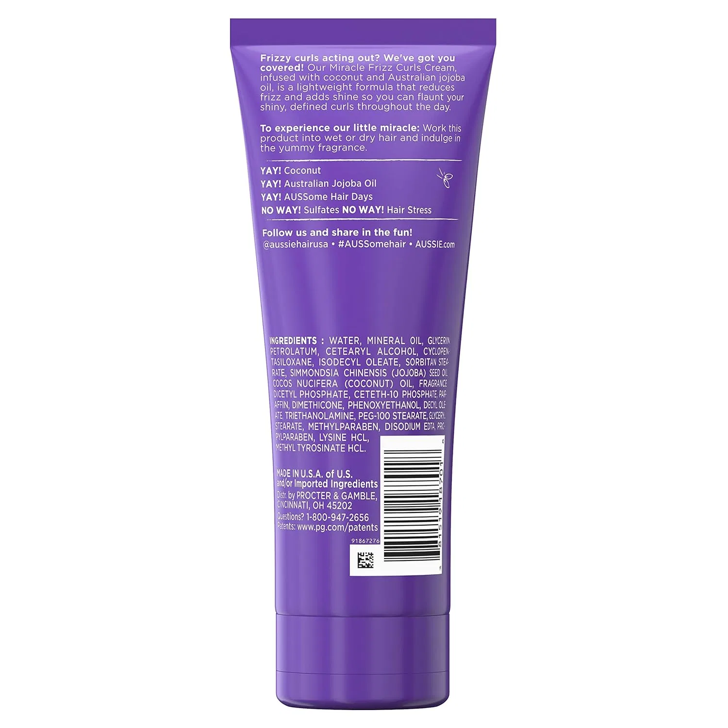 Крем для кудрявых волос Aussie Miracle Curls Frizz Taming с кокосом и жожоба Aussie — фото 2