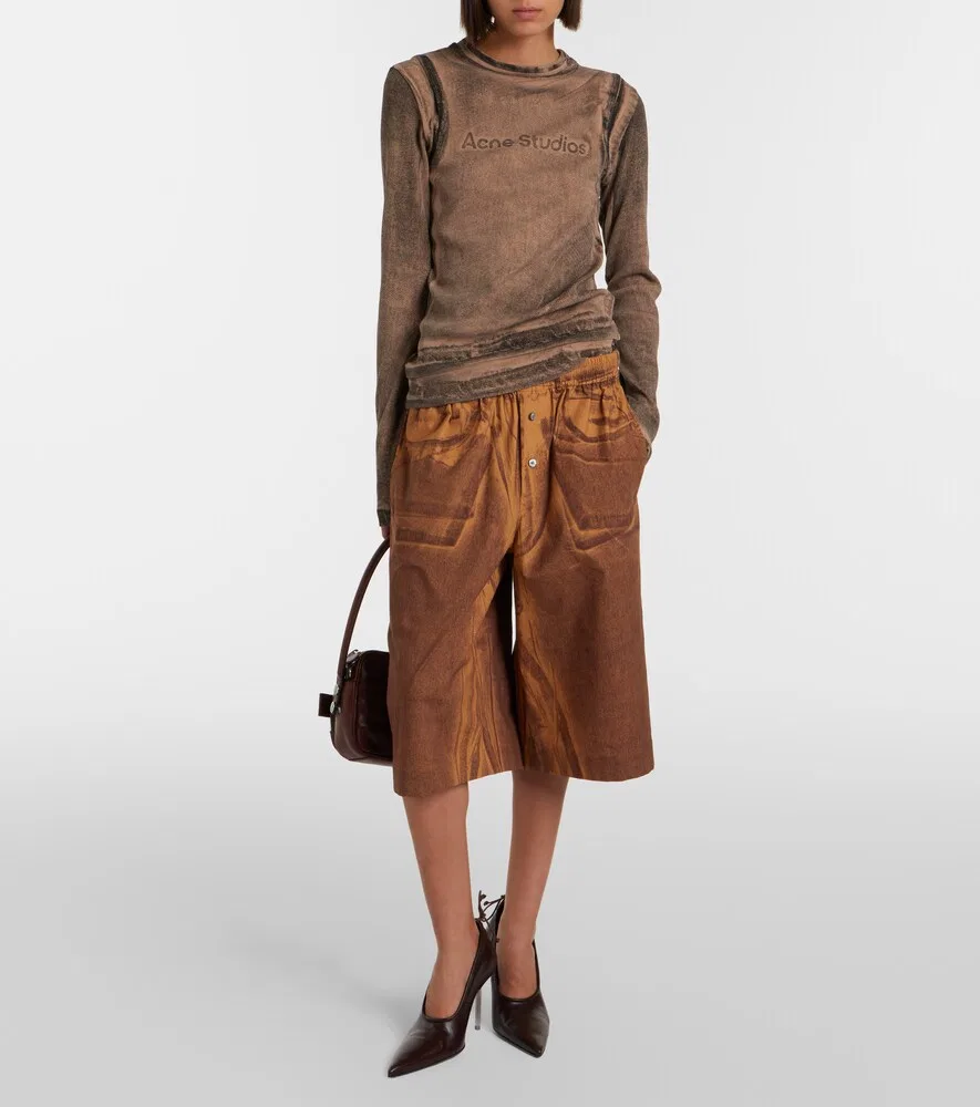 Бермуды из хлопка с принтом Acne Studios, коричневый — фото 2