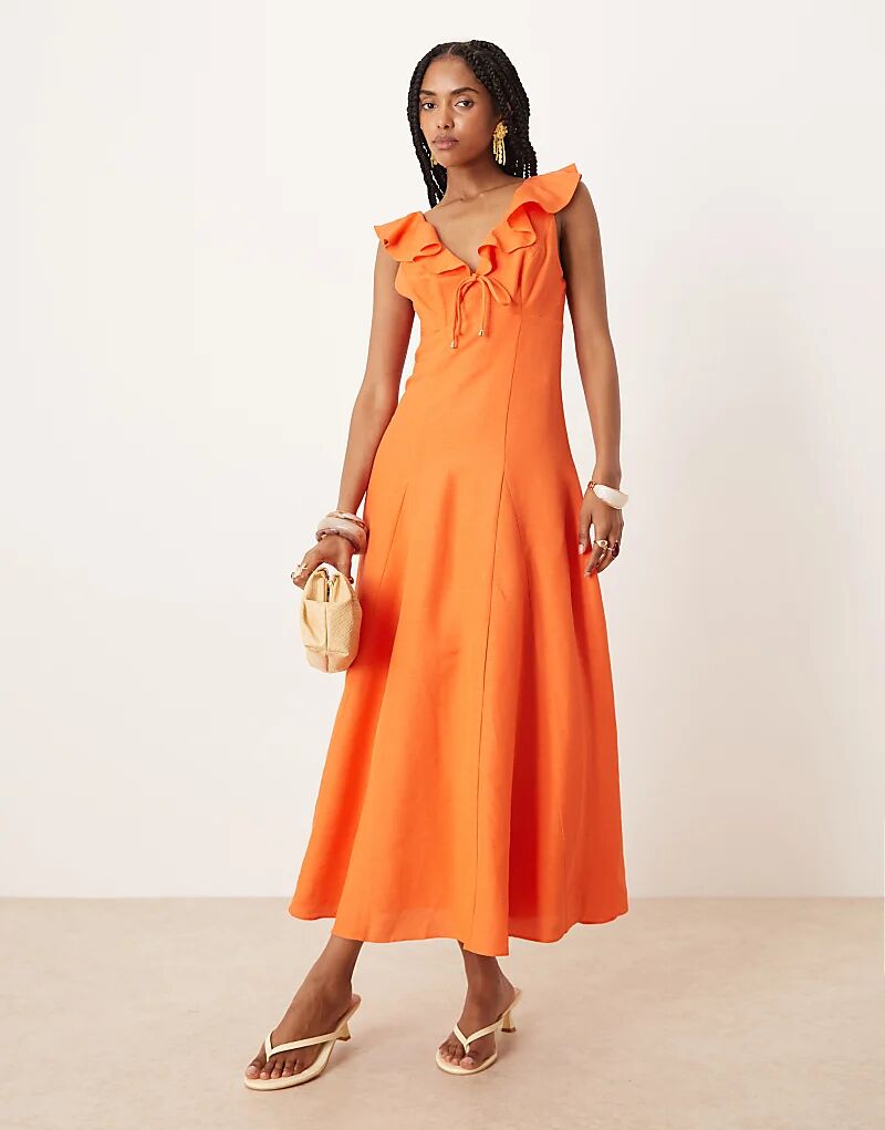 

Платье мидакси Forever New с рюшами оранжевого цвета
