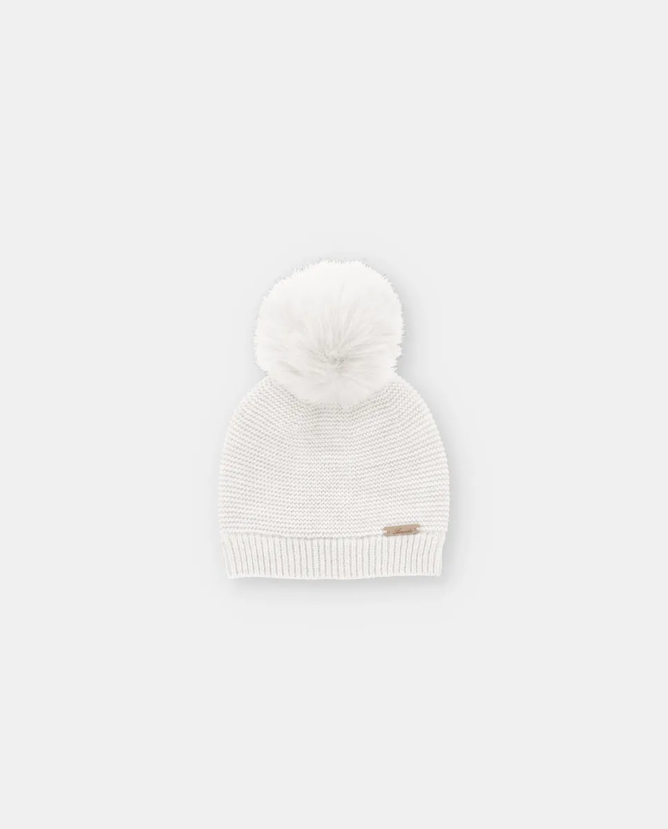 

Вязаная шапка с помпоном из искусственного меха цвета слоновой кости Martín Aranda