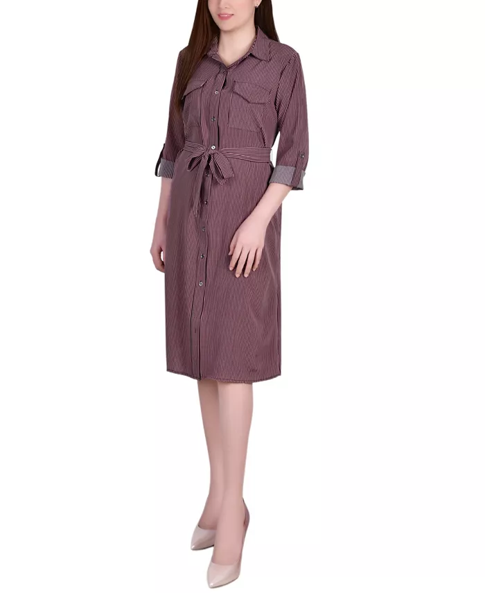 

Платье-рубашка Petite с поясом и рукавами-подкладками 3/4 NY Collection, красный