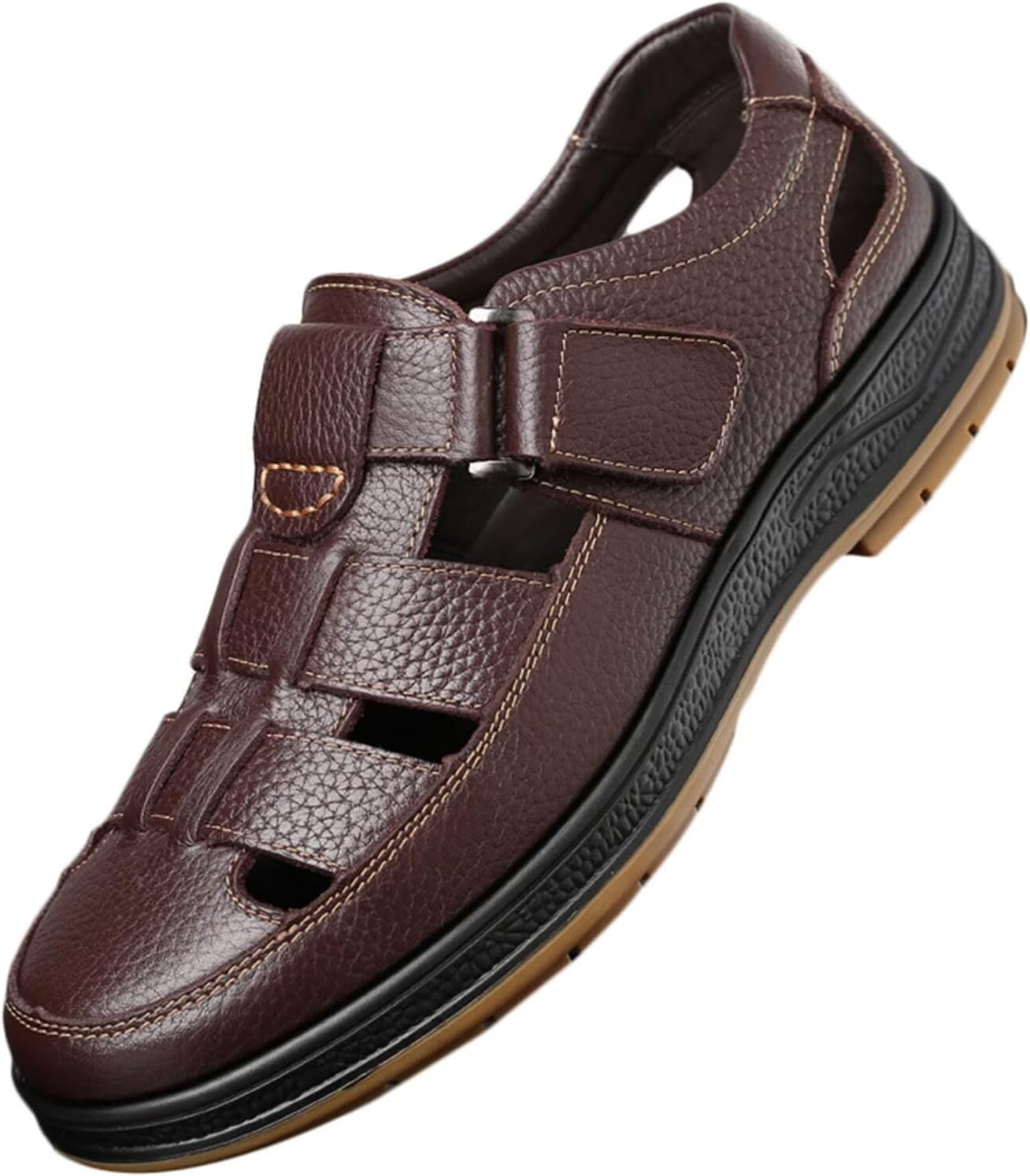 

Мужские закрытые кожаные деловые сандалии, пляжные сандалии для прогулок, походов и вождения Hnvavq, коричневый