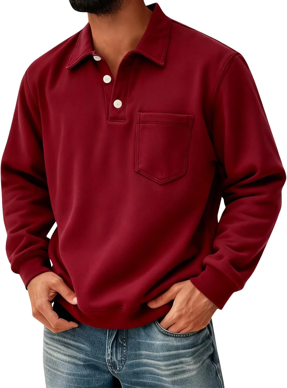 

Мужская поло рубашка с длинными рукавами и карманами