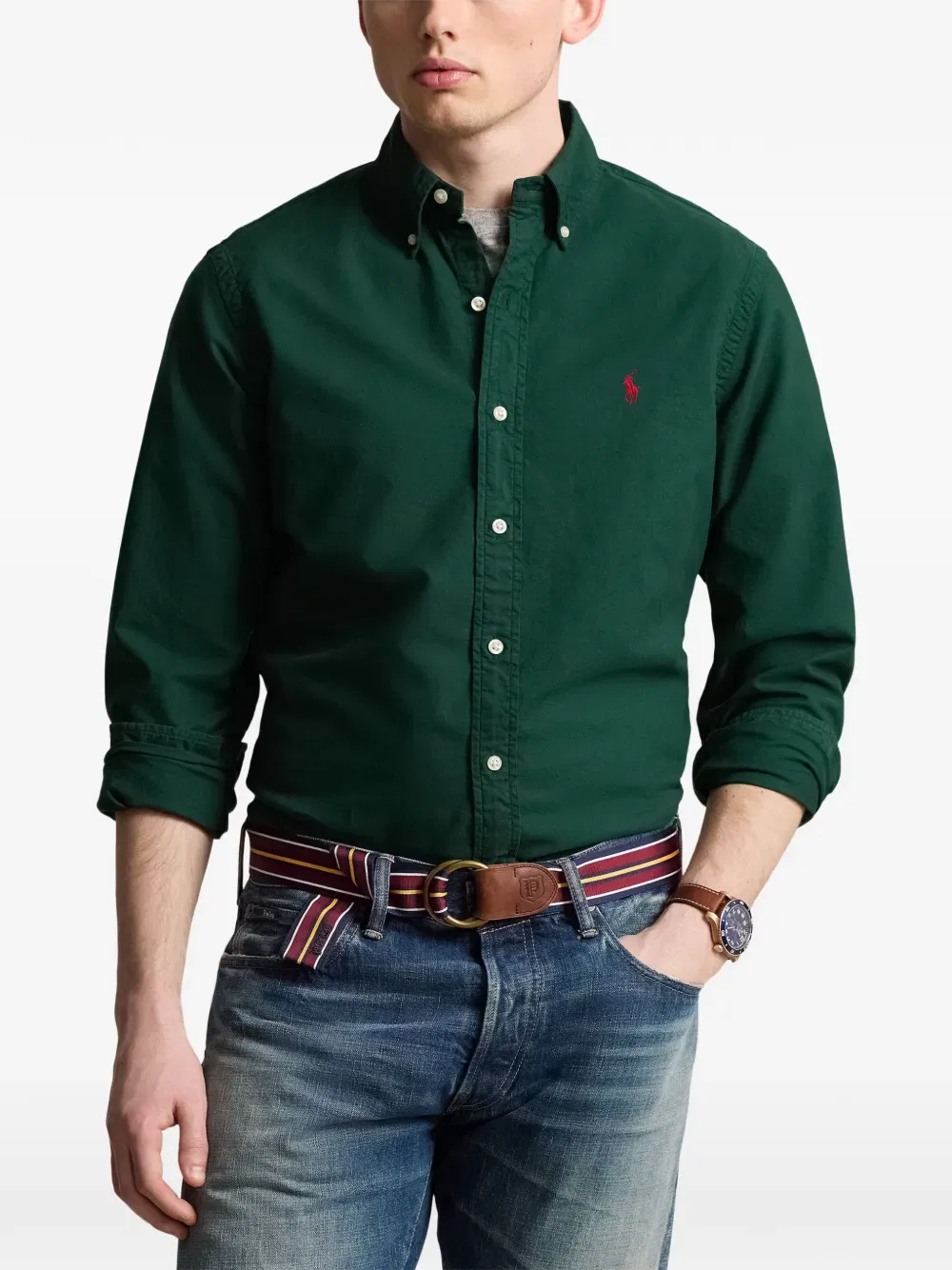 Рубашка с вышитым логотипом на пуговицах Polo Ralph Lauren, зеленый — фото 3