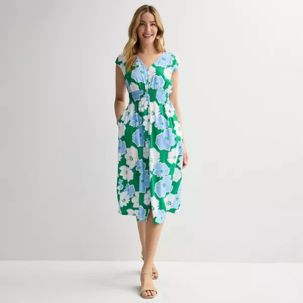 

Женское платье миди с застежкой на пуговицы и сборками Sonoma Goods For Life, цвет green peri floral