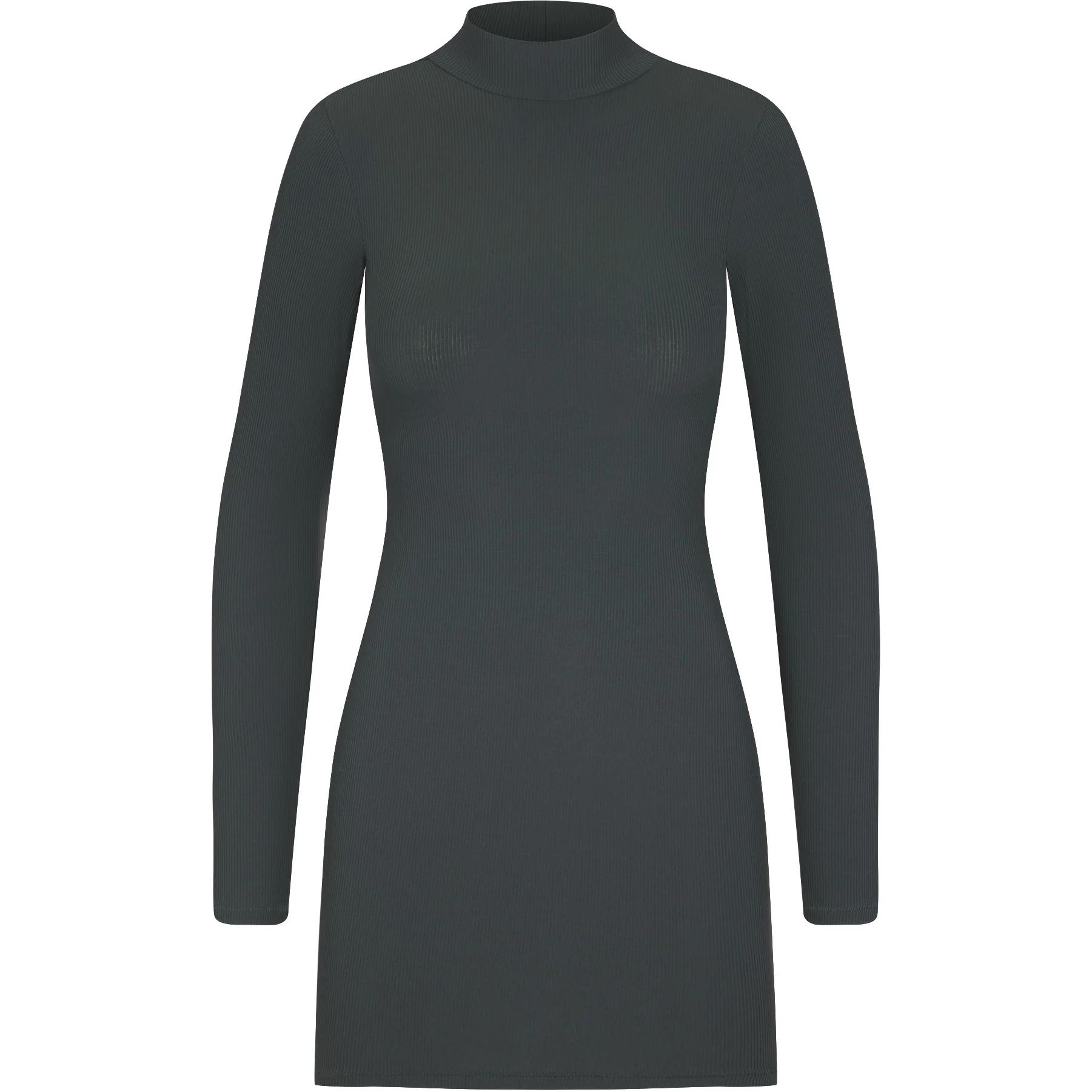 

Платье-водолазка с длинными рукавами SKIMS SOFT LOUNGE TURTLENECK MINI DRESS цвета морской волны