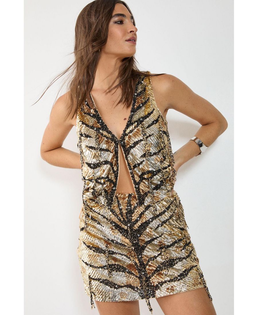 

Женский жилет с ручной вышивкой, кисточками и пайетками Nasty Gal, Gold