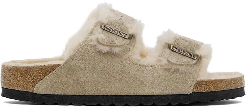 Узкие сандалии из овчины Arizona Birkenstock, Taupe