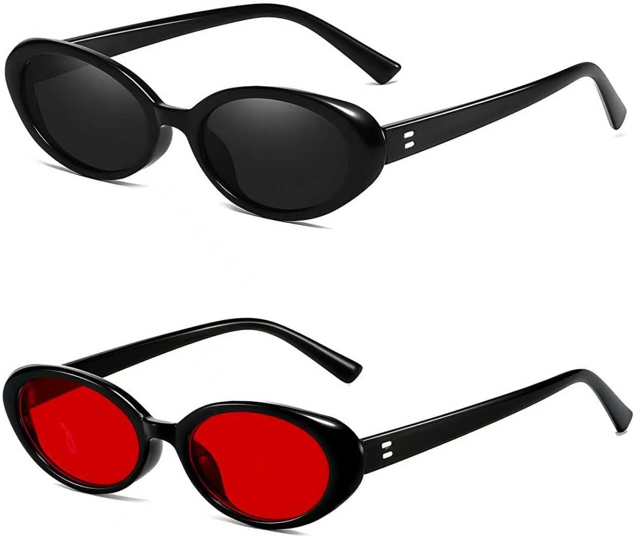

Ретро-солнцезащитные очки овальной формы для женщин и мужчин, небольшие солнцезащитные очки в винтажном стиле 90-х, классические модные солнцезащитные очки в овальной оправе SIEYEWER, Black Grey / Red