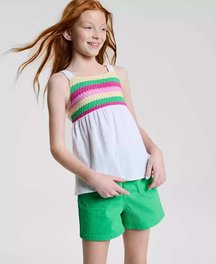 

Большая хлопковая майка-свинг с разноцветным кружевом Big Girl Cotton Multi Crochet Swing Tank Top Epic Threads, белый