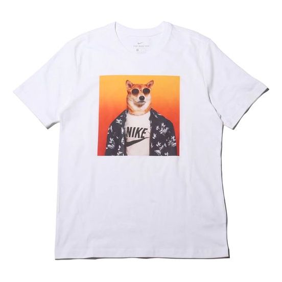 

Футболка dog sunglasses printed with short-sleeved male white Nike, белый