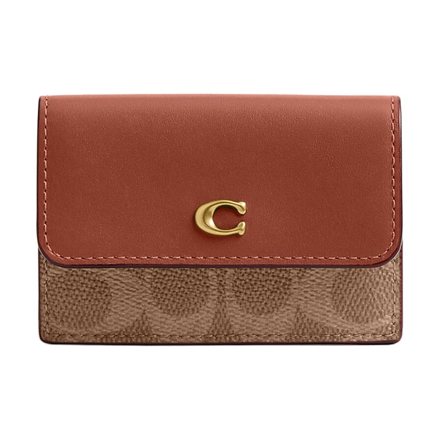 

COACH Миниатюрный женский бумажник из телячьей кожи карамельного цвета, Caramel