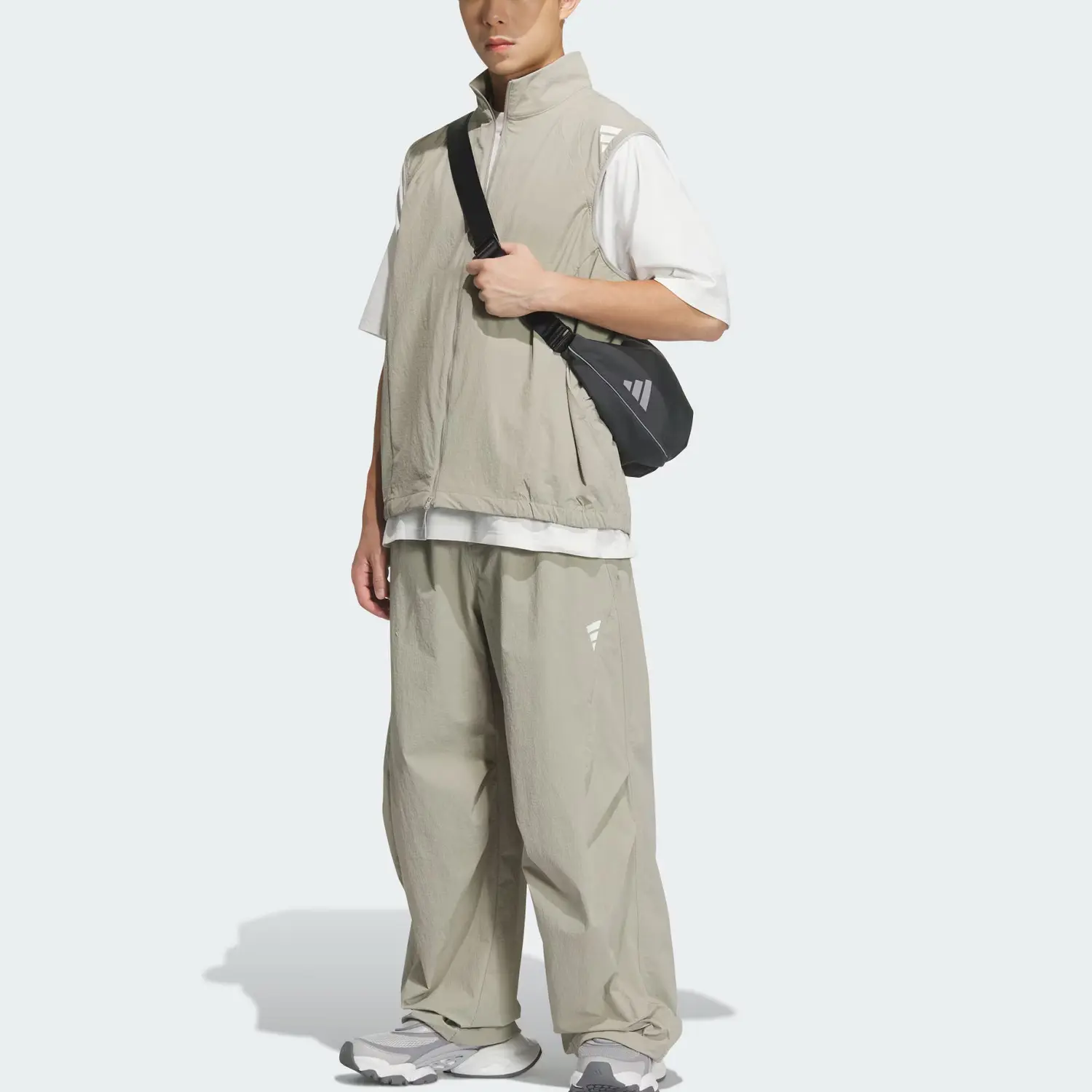 Фос тканные спортивные брюки повседневные штаны мужские кожаные gray Adidas, серый — фото 3