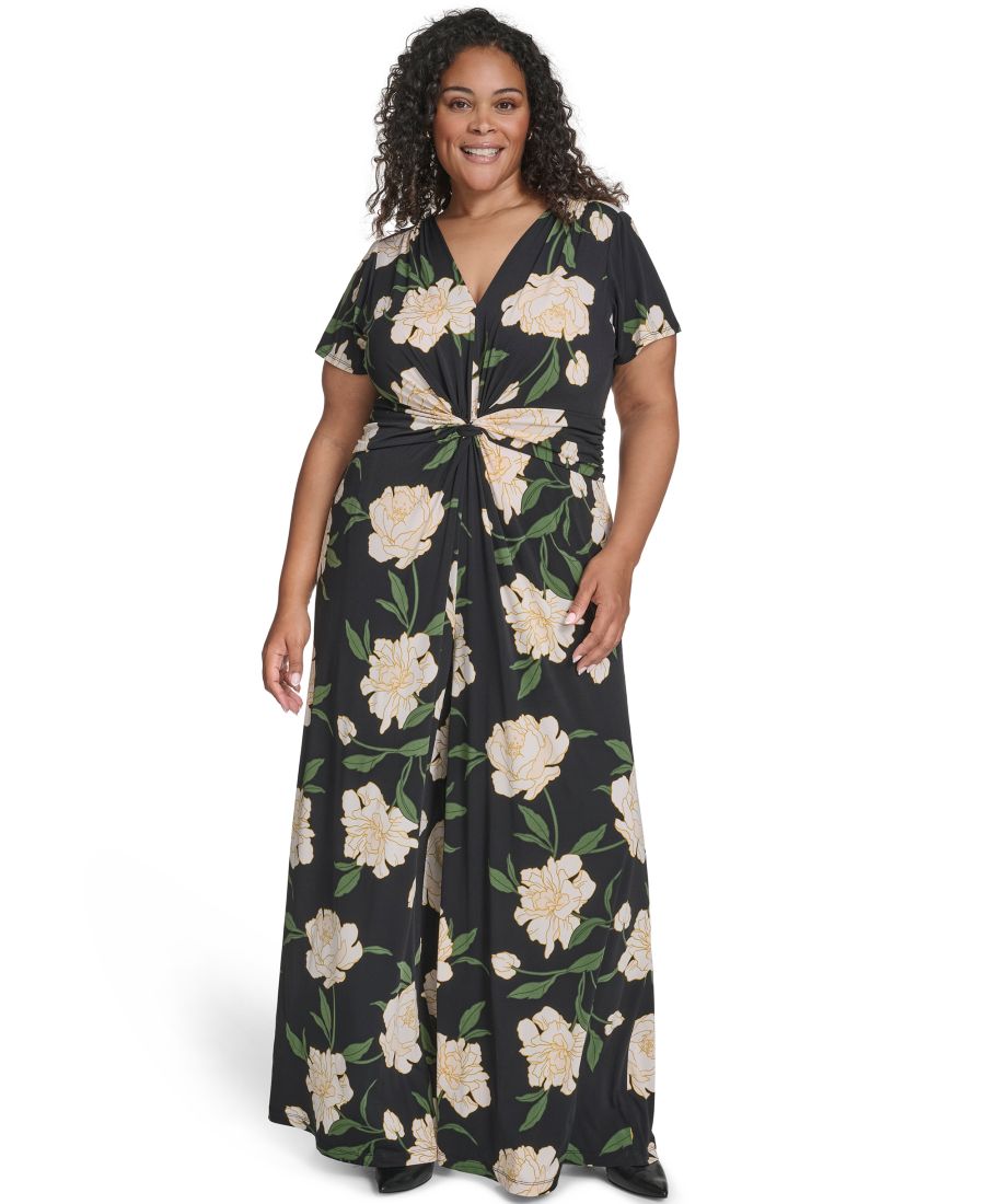 

Комбинезон больших размеров с V-образным вырезом и перекрученным передом Vince Camuto, Black Multi