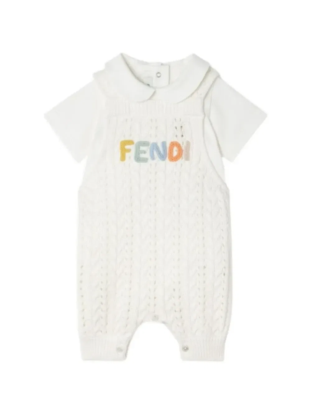 Комбинезон с вышитым логотипом Fendi Kids, бежевый