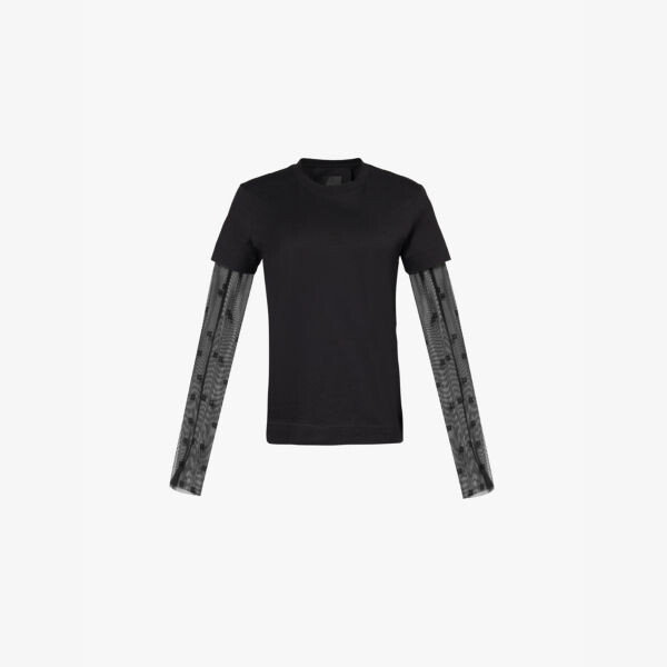 

Футболка из хлопкового джерси с фирменной вышивкой и сетчатыми рукавами Givenchy, черный
