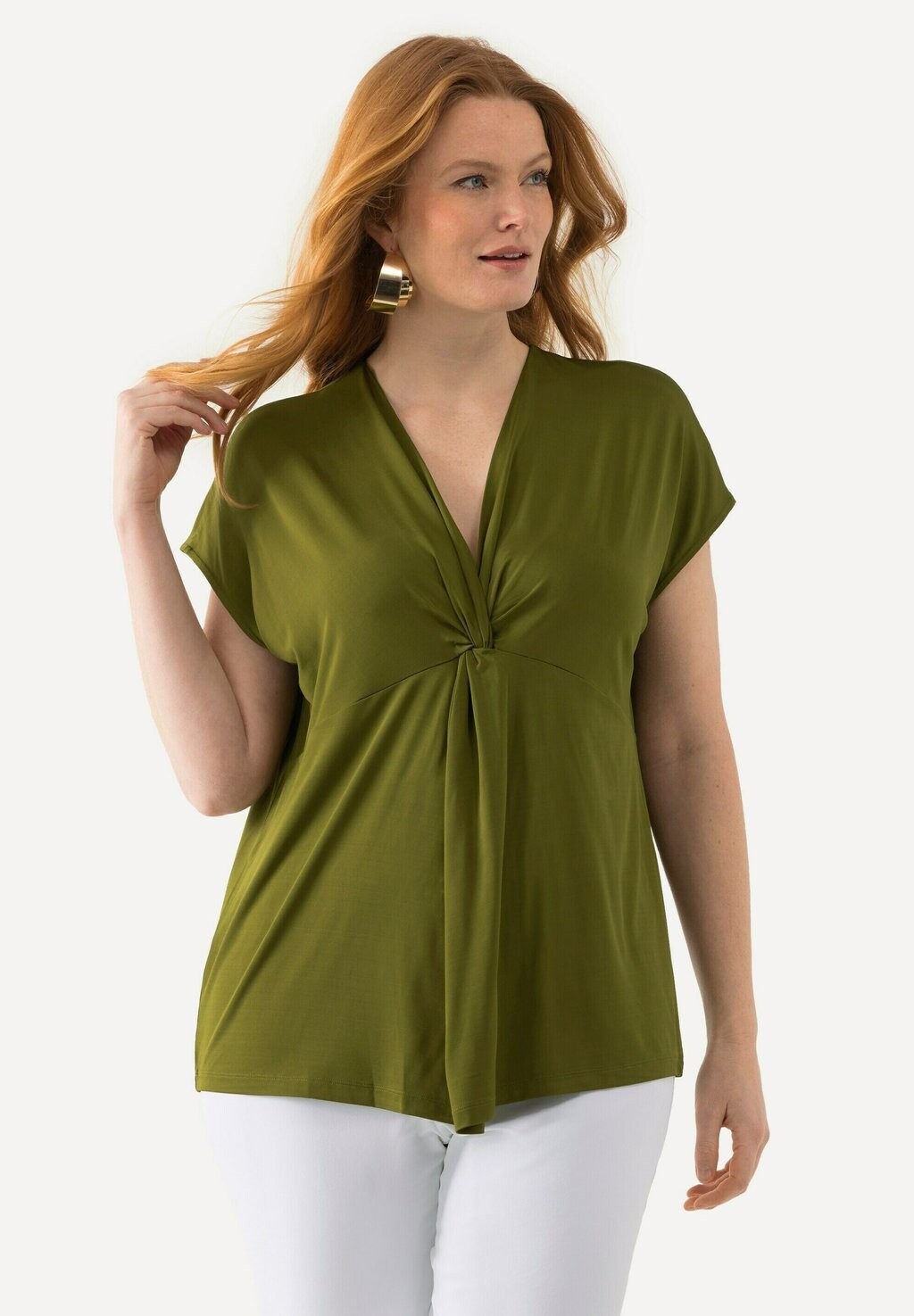 

Базовая футболка KNOT DETAIL SLEEVE SLINKY Ulla Popken, темно-зеленый