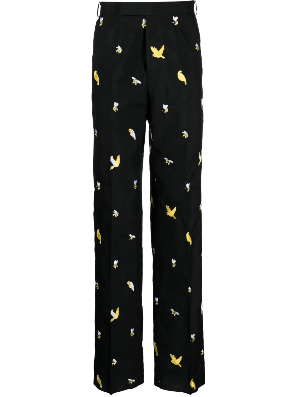 

Брюки прямого кроя с вышивкой Birds and Bees THOM BROWNE, черный