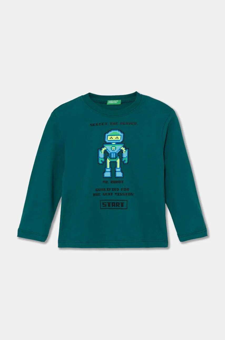 

Хлопковый топ с длинными рукавами United Colors of Benetton, зеленый