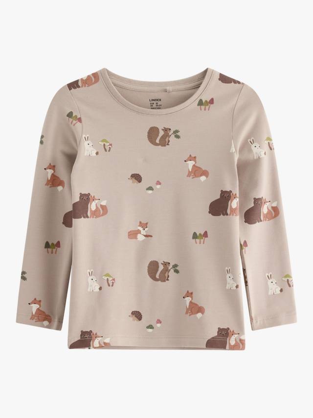 

Детская кофта с длинным рукавом из хлопковой смеси с принтом животных Lindex, Dusty Beige