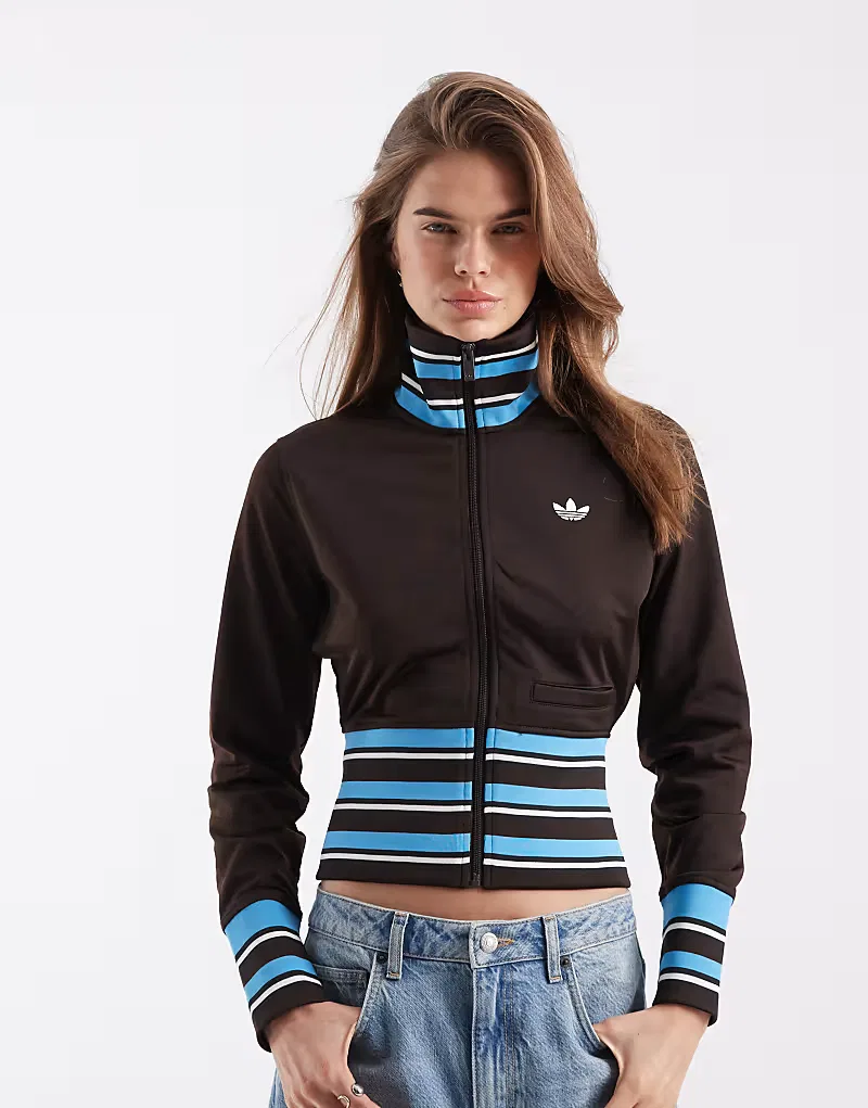 Спортивная куртка Adidas Originals в винтажном стиле с ребристыми полосками, коричневый