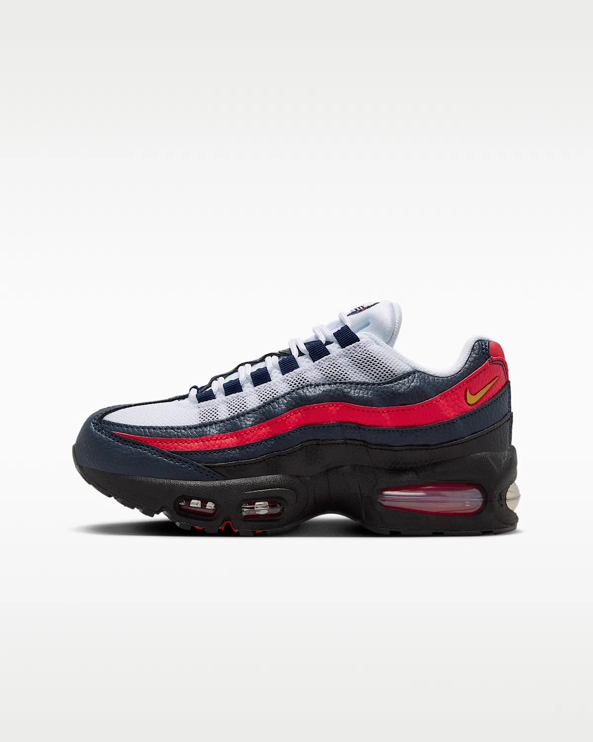 Детские кроссовки Nike Air Max 95 "Big Bubble" LTR SE, Obsidian/Challenge Red/White/Metallic Gold