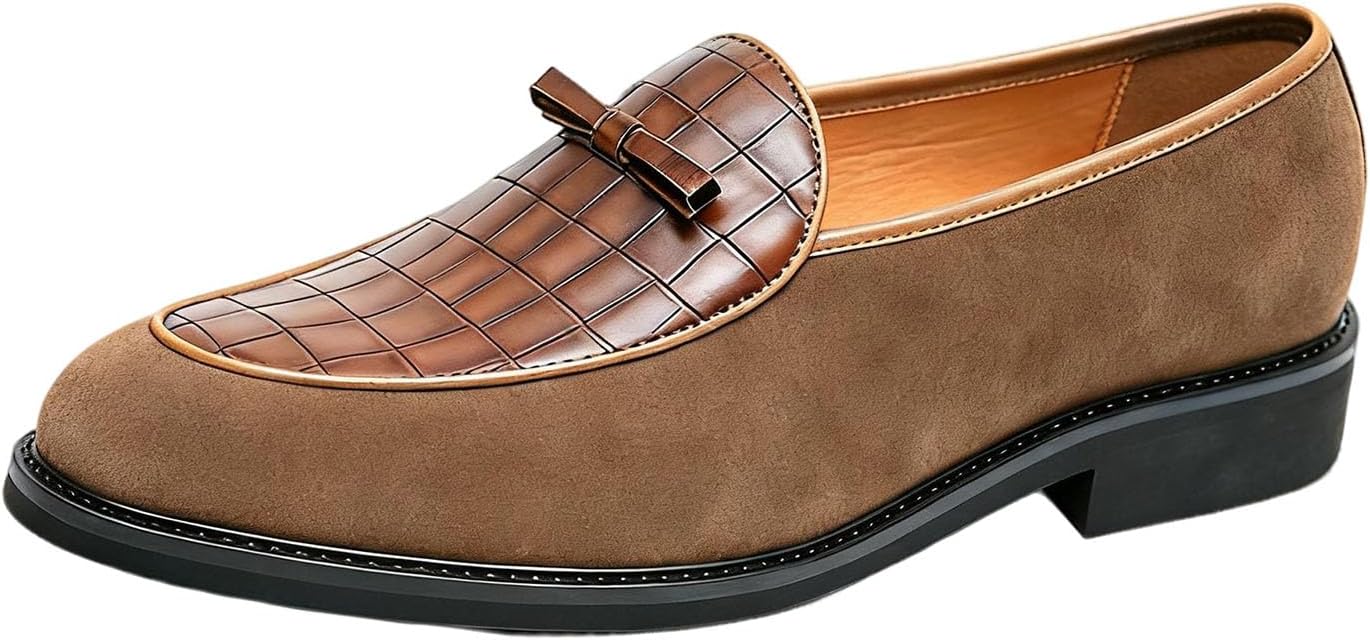 

Мужские лоферы из замши с бантом, стильные мокасины с острым носком и крокодиловым тиснением, удобная обувь для офиса, деловых встреч, свадеб и вождения Nxnbhsl, коричневый