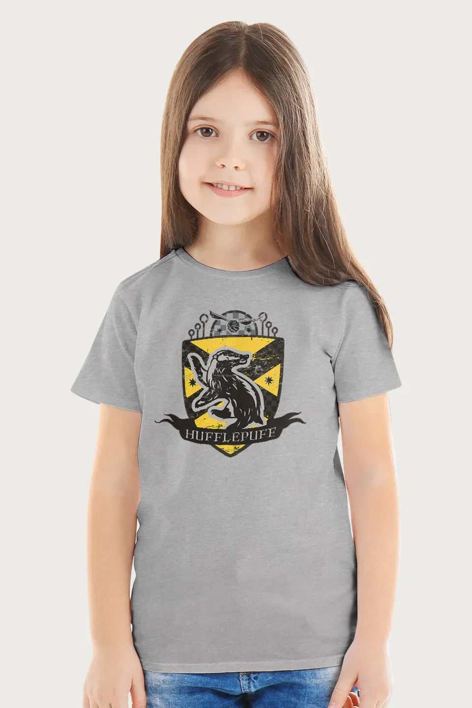 Футболка Hufflepuff Quidditch Distressed Shield Harry Potter, серый